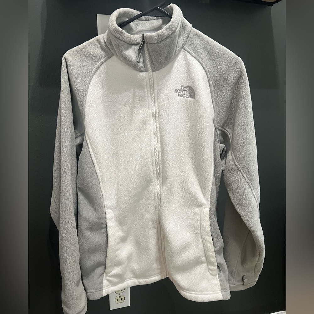 Women’s White and Grey Full Zop North Face fleece
